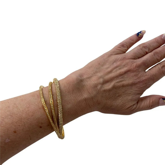 Pave Cubic Zirconia Gold Tone Bangles - Picture 1 of 6